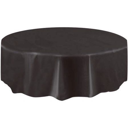 BOGO SALE - Black Round Plastic Table Cover - 84in - Halloween Decorations - under $20