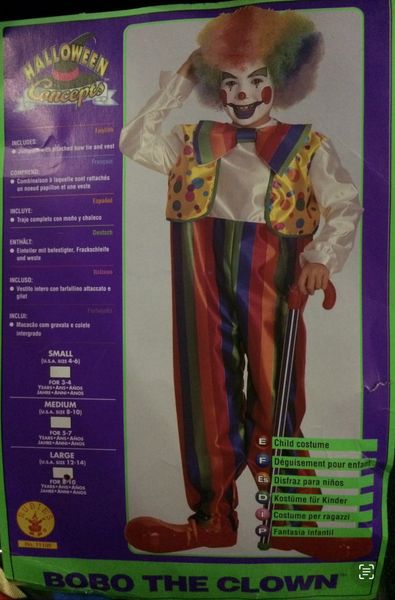 Kids Bobo the Clown Kids Carnival Costume, Size Large - Circus - Purim - After Halloween Sale - under $20