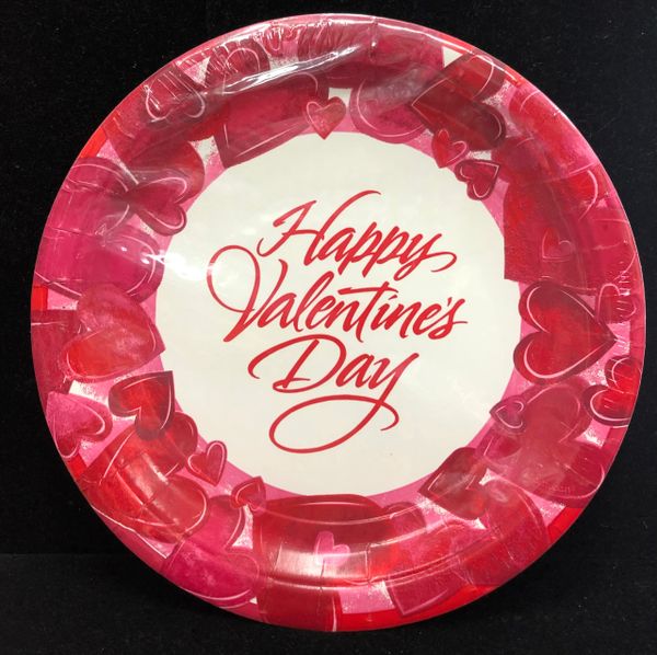 BOGO SALE - Happy Valentine's Day Hearts Luncheon Plates, 9in - 8ct - Valentine Party - Red