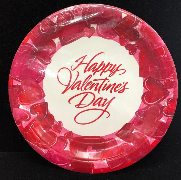 Happy Valentine's Day Hearts Luncheon Plates, 9in - 8ct - Valentine Party - Red