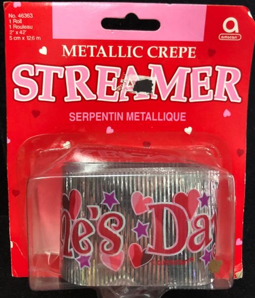 Valentines Day Metallic Crepe Streamer, 42in - Valentine Decorations