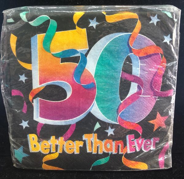 50th Birthday Pizazz Party Beverage/Cocktail Napkins, Black, 16ct