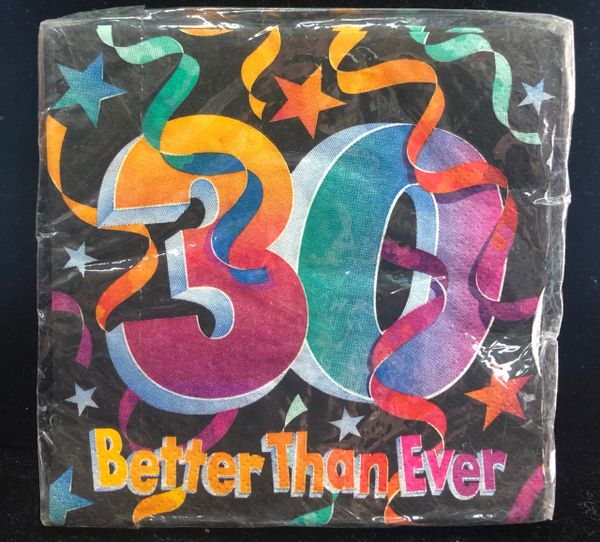 30th Birthday Pizazz Party Cocktail/Beverage Napkins, Black - 16ct