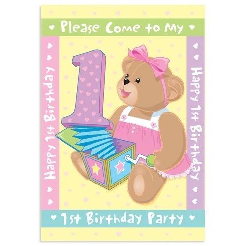 *1st Birthday Girl Teddy Bear Invitations, 8ct, Packaged - First Birthday