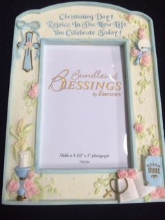 SALE - Baby Boy Christening Picture Frame, Blue - 7in, 4x6 photo, by Enesco