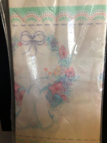 BOGO SALE - Christening Day Party Table Cover, 54x102in - White, Mint Green