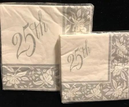 25th Beverage & Luncheon Party Napkins, Silver Floral, 16ct - Silver Anniversary