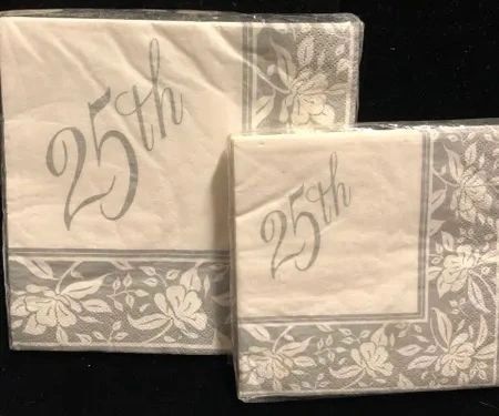 *25th Beverage & Luncheon Napkins, Floral - Silver Anniversary