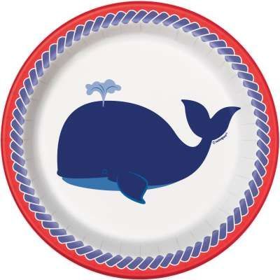 BOGO SALE - Nautical Party Cake Plates, 7in - 8ct - Blue Whale