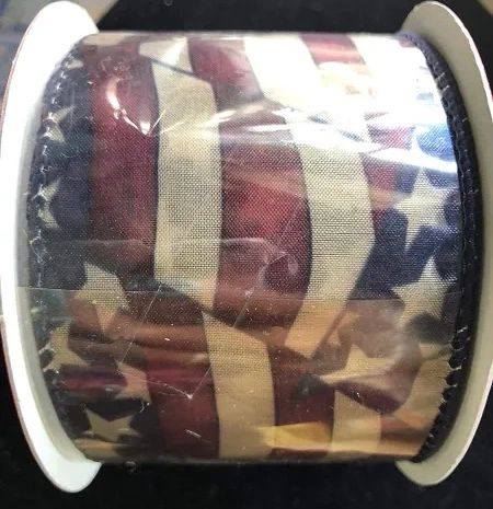 *Patriotic American Flag Fabric Ribbon, 2.5in x 10yd