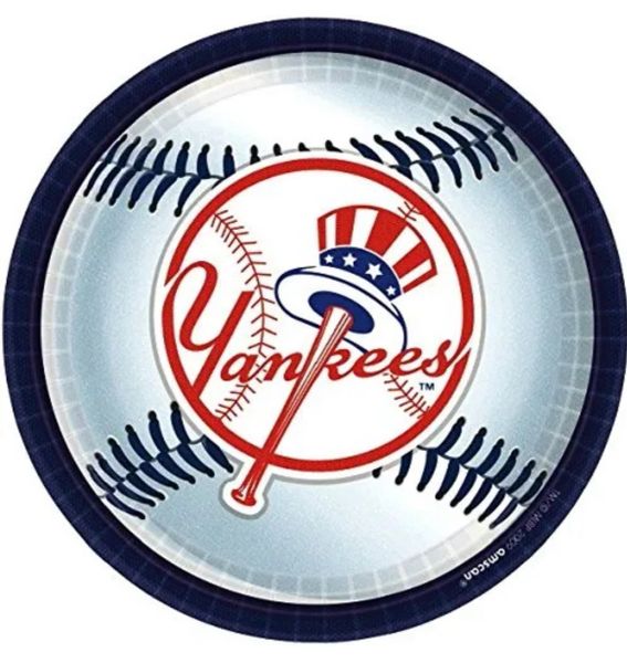 *New York Yankees Baseball Luncheon Plates, 9in - 18ct - MLB Sports