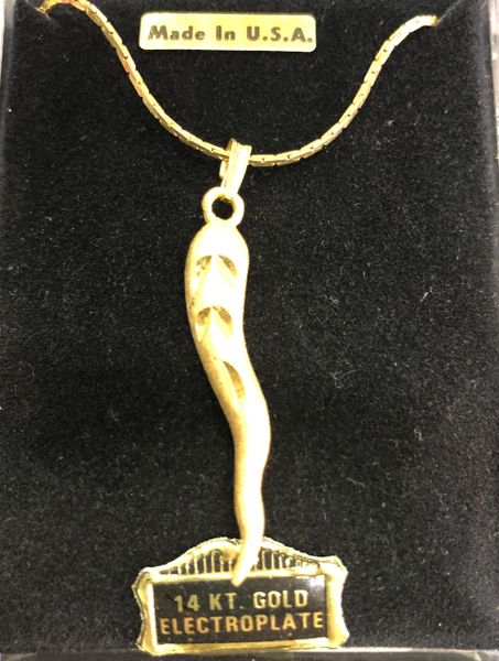Horn Charm on Necklace, Gold Color - Good Luck Charm - Costume Jewelry - 14kt electroplate
