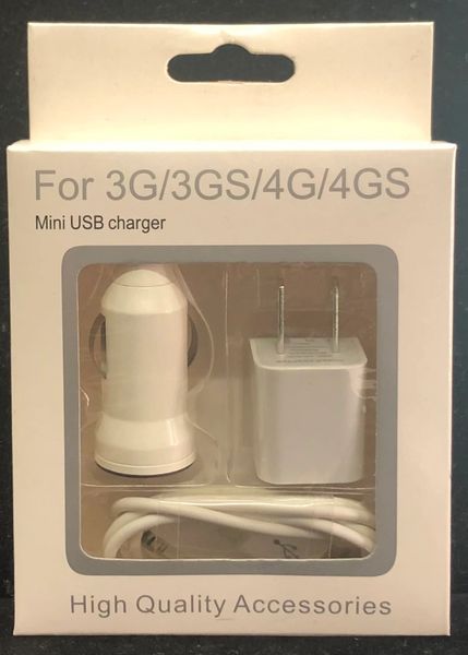 Mini USB Charger for 3G/3GS/4G/4GS with Wall Plug & Car Charger
