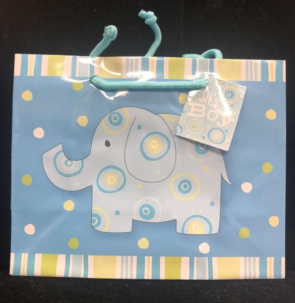 Its a Boy Blue Elephant Gift Bag, 10x8x4.5in - Baby Boy - Baby Shower