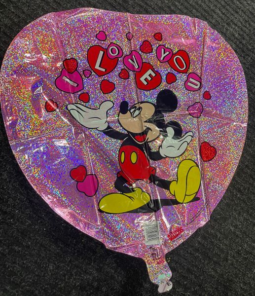 (#13) Rare Mickey Mouse I Love You Shiny Heart Shape Pink Foil Balloon, 18in - Discontinued