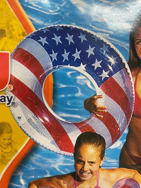 Inflatable Patriotic American Flag Pool Float - Swim Ring, Round Pool Tube, 30in - Age 8+ Summer Fun - Beach Toys