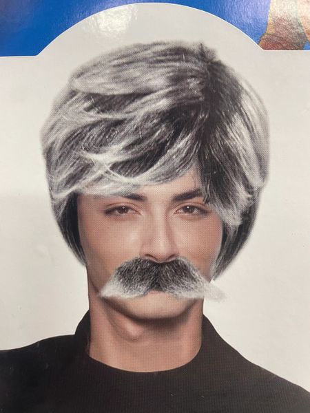 *Salt & Pepper Wig & Moustache (Mustache) Set, Men's Gray Hair, Men's - After Halloween Sale