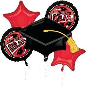 *Congrats Grad! Congratulations Graduate, Graduation Bouquet Red Foil Balloons - 5 Balloons