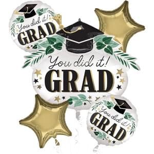 Congrats Grad You did it! Congratulations Graduate, Graduation Bouquet Balloons - Gold Satin