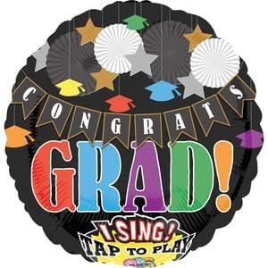 Congrats Grad - Congratulations Graduate, Congratulations, Way To Go! Musical Foil Balloon, Sing a Tune, Black - 28in - Graduation - You did it Balloon - Instrumental Gifts