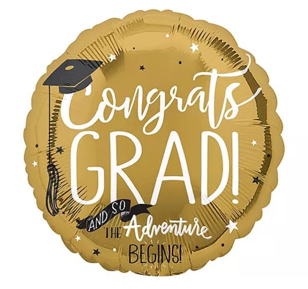 Congrats Grad! Gold Congratulations Graduate, Jumbo Graduation Balloon, 28in