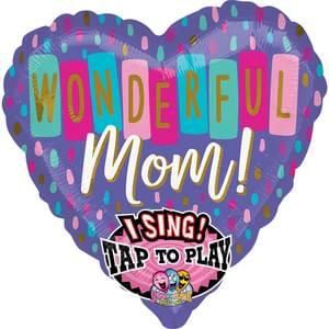Wonderful Mom! Heart Shape Musical Sing a Tune Foil Balloon, 28in - Mom Gifts - Mother's Day
