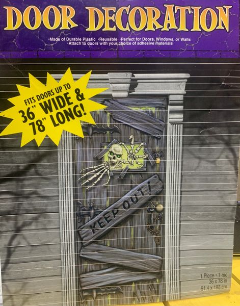 *Keep Out! Haunted Halloween Party Door Cover Decoration, 36x78in