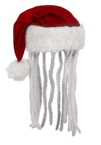 Santa Hat with White Dread Locks, Dreads - Christmas Holiday - SantaCon