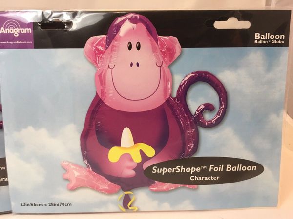 Monkey Balloon, Holding Banana - Super Shape Foil Balloon, 28in - Jungle Animal Balloons