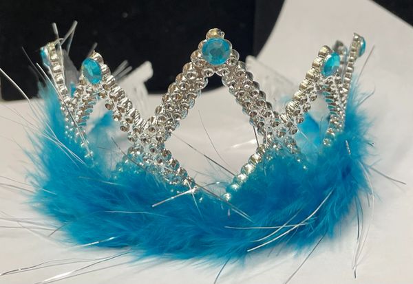 *Silver Tiara with Blue Marabou Feathers & Jewels Costume Accessory, Girls - Halloween