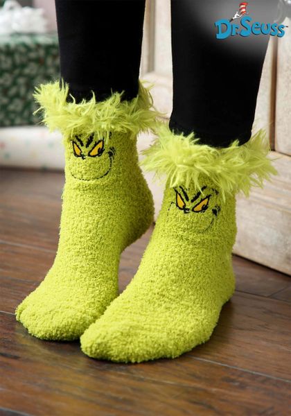 Dr Seuss Grinch Green Fuzzy Socks - Christmas