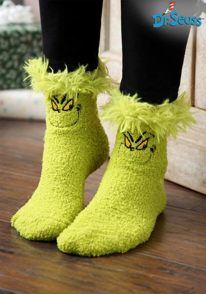 *Dr Seuss Grinch Green Fuzzy Socks - Christmas - Halloween