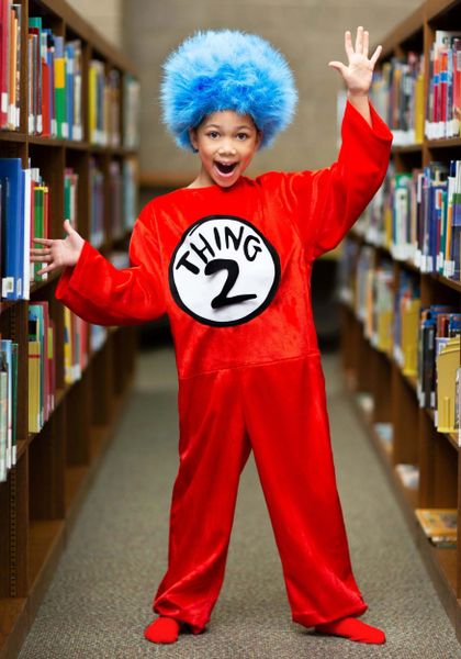 Deluxe Kids Dr Seuss The Cat in the Hat, Thing 1 & 2 Kids Costume & Wig - Purim - Halloween Spirit