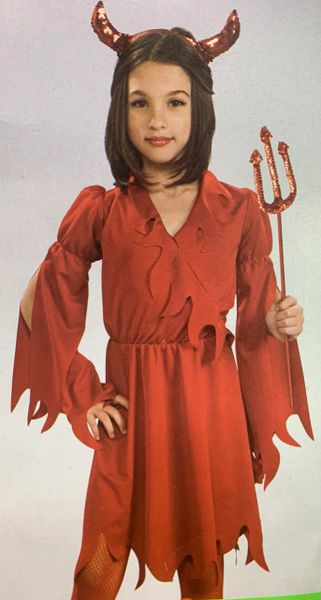 Devil Girl Costume Dress, Red - Girls Size Medium - After Halloween Sale - under $20