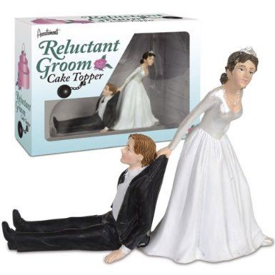 Reluctant Groom Wedding Cake Topper - Bride Pulling Groom, Dragging By Jacket