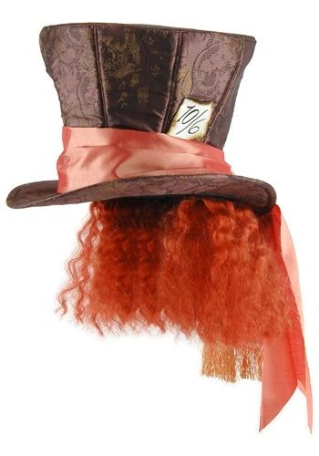 *Deluxe Disney Alice in Wonderland Mad Hatter Top Hat Costume Accessory, Red Curly Hair - Halloween