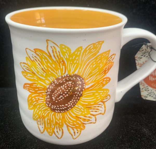 Big Ceramic Sunflower Coffee Mug, Tea Cup, Blue. 12oz - Novelty Mugs - Thanksgiving Gifts