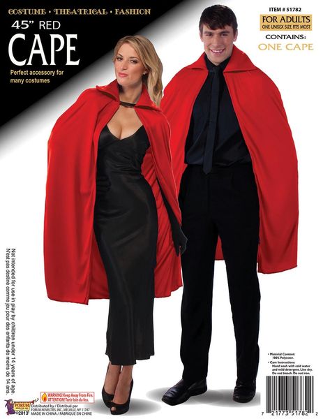 Red Cape Accessory, 45in - Unisex - Devil - Halloween Spirit - under $20