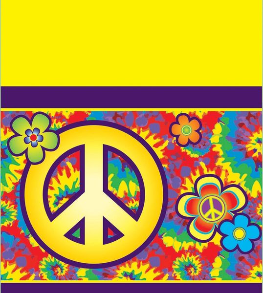 *Hippie Tie Dye Party Table Cover, 54x84in - Peace Sign