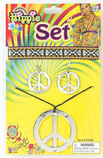 Hippie Peace Sign Necklace & Earrings - Purim - After Halloween Sale - under $20