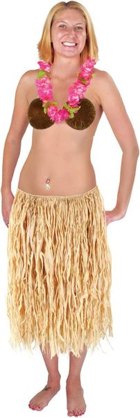 Hawaiian Dress Skirt Hula Grass Skirt With Flower Accessories Adult Lady  Costum!