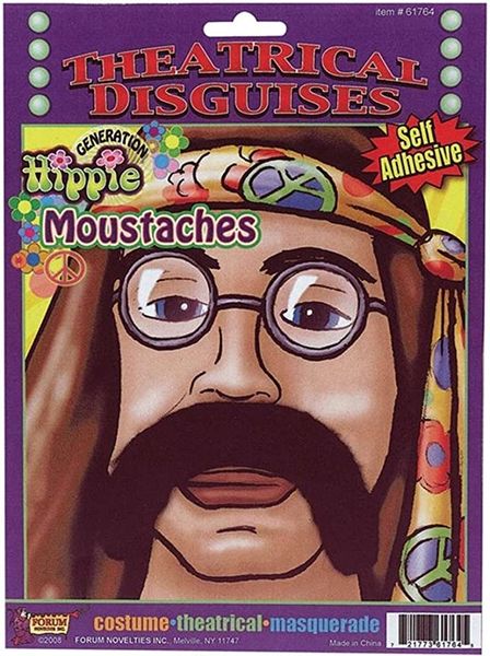 Hippie Moustache (Mustache) Accessory, Brown - Purim - Halloween Spirit - under $20