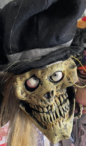 Costume Sale - Dapper Skull Mask with attached long blonde hair - Halloween Spirit - under $20