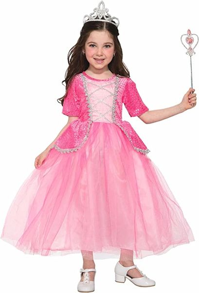 Pink Princess Silver Rose Costume Dress - Girls Fairy Tale - Halloween Spirit - Purim