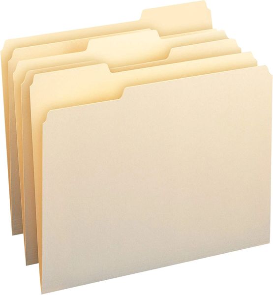 Manila Folders - 1/3-Cut Tab, Assorted Positions File Folders, Letter Size - Pack of 19