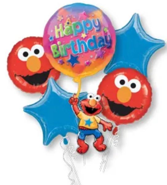 *Sesame Street Elmo Happy Birthday Foil Balloon Bouquet - 5 Balloons - Character