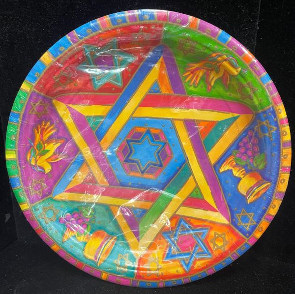 *Star of David Colorful Plates, 8ct - 7in - Judaica