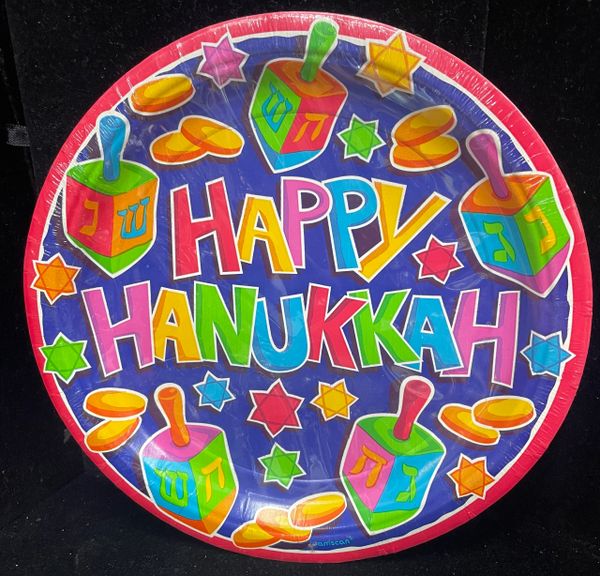 BOGO SALE - Happy Hanukkah Colorful Party Plates, 9in - Chanukah Holiday Sale
