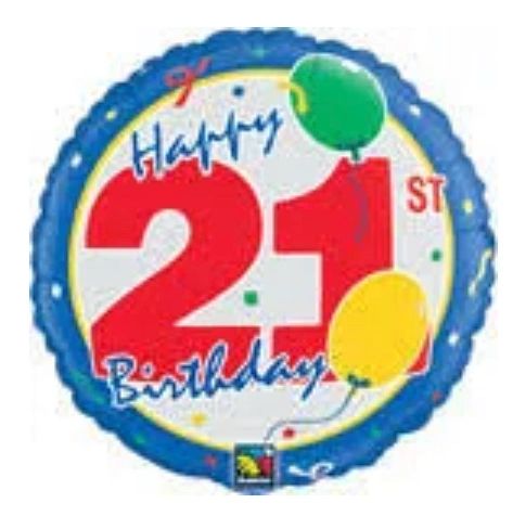21st Birthday Foil Balloon, Blue -18in