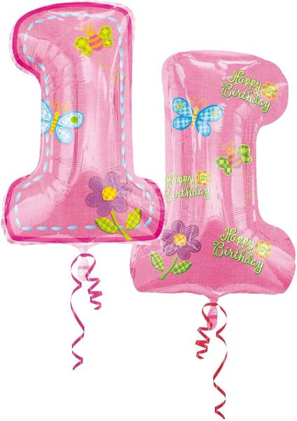 Pink Number One Shape Foil Balloon - Girl 1st Birthday, 28in - First Birthday Balloons
